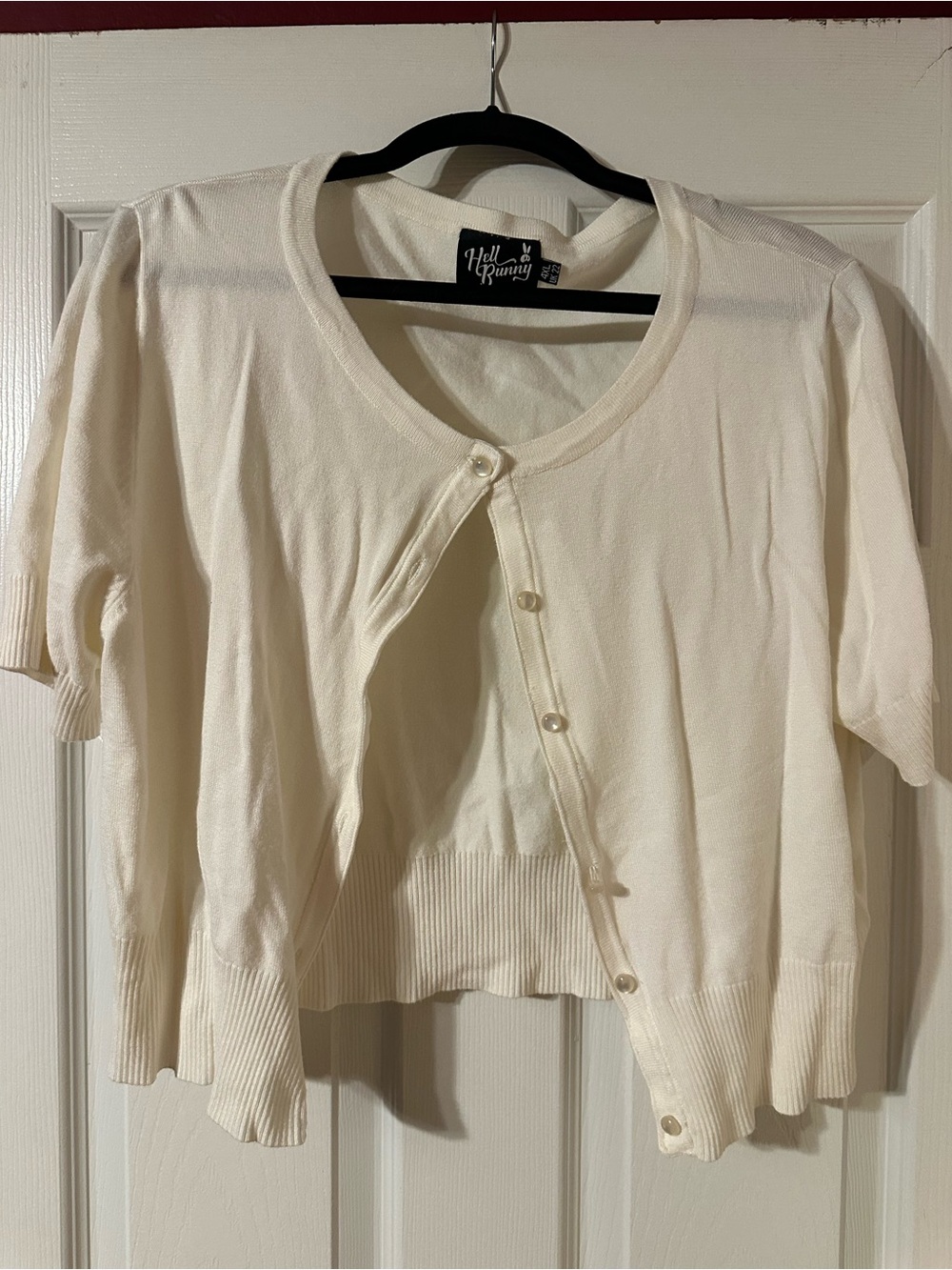 Hell Bunny Cream Cropped Short-Sleeve Button Cardigan